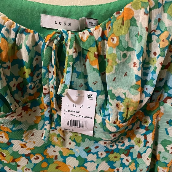 Lush Green Floral Ruffle Dress- NWT - Picture 2 of 2
